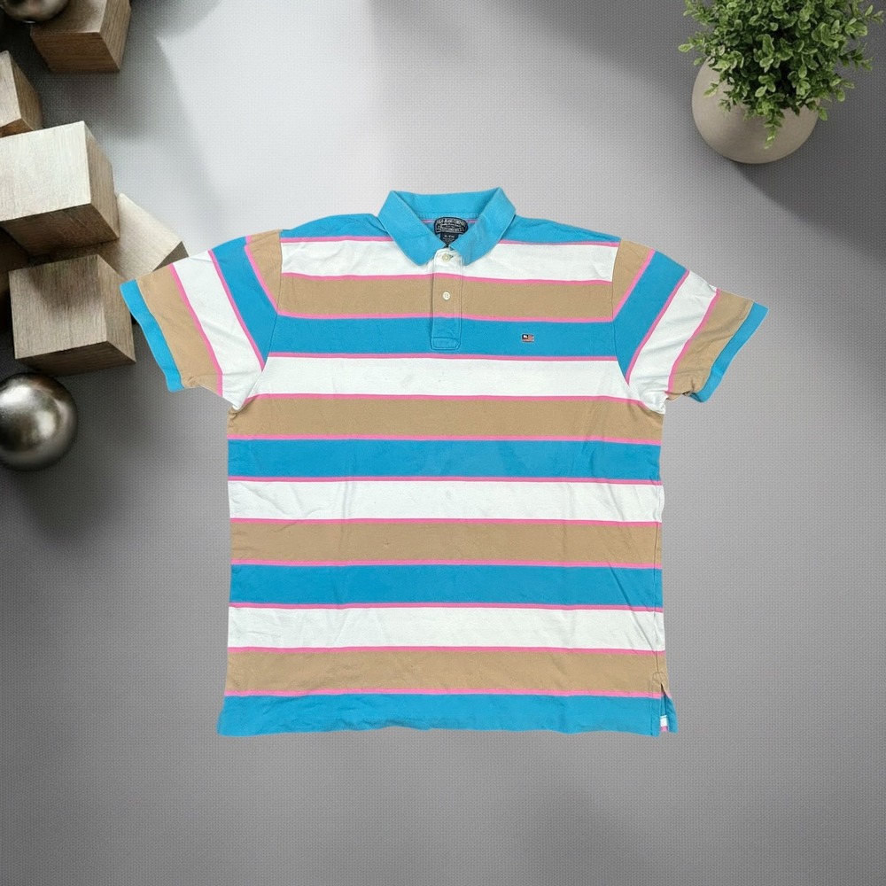 Vintage Polo Jeans Co Ralph Lauren Striped Polo Shirt XL Blue Pink Y2K Skater